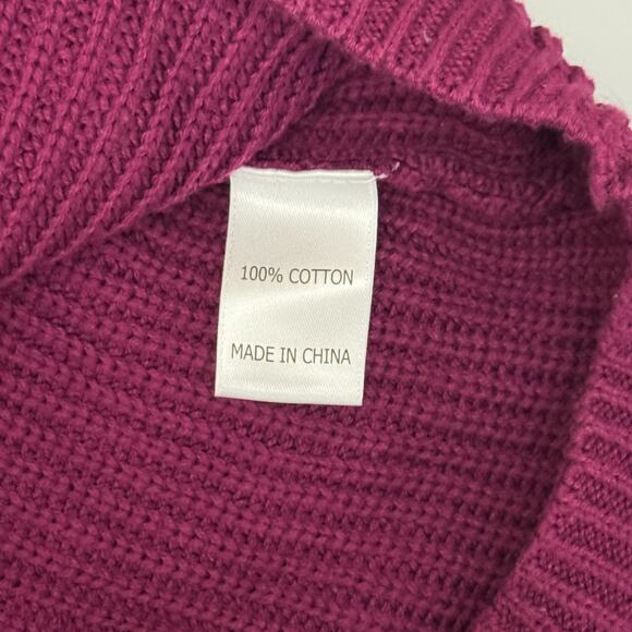 LA LIGNE NEW YORK Magenta V-Neck Cotton Sweater XL Oversized Pullover Rib Knit - Picture 4 of 7